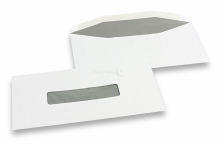 Enveloppes à fenêtre, blanche, 109 x 224 mm, fenêtre 25 x 110 mm, position de la fenêtre à 53 mm du gauche et à 40 mm du bas, gommé, 80 grammes | PIT Packaging.fr | Paysdesenveloppes