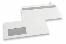 Enveloppes blanches standards, 110 x 220 mm, papier 80 gr, fenêtre à gauche 45 x 90 mm, position de la fenêtre à 20 mm du gauche et à 15 mm du bas, fermeture avec bande adhésive | PIT Packaging.fr | Paysdesenveloppes