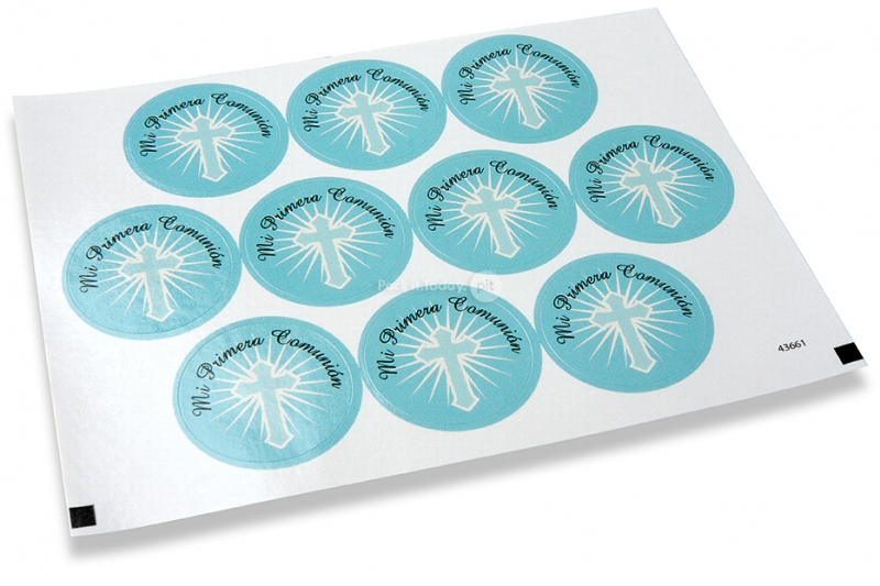Pastilles adhésives thème communion - mi primera comunión croix bleue