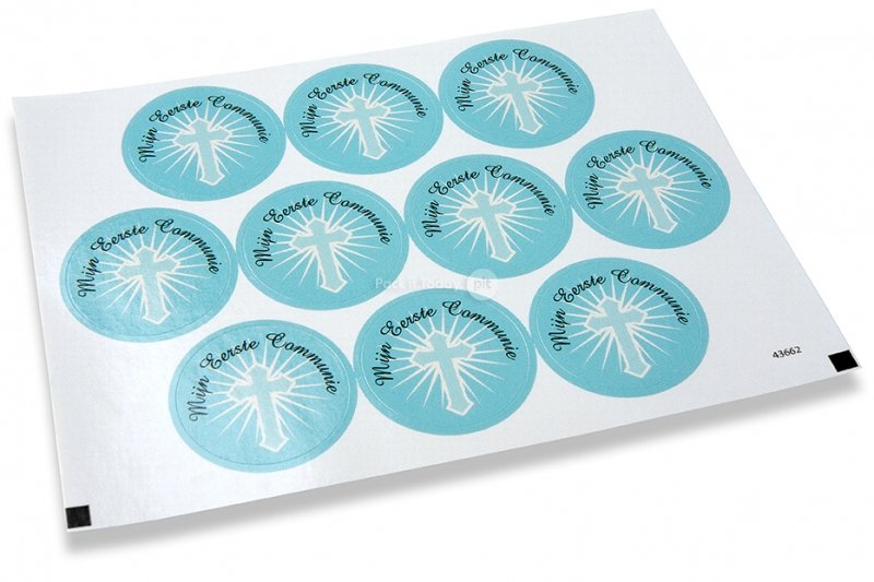 Pastilles adhésives thème communion - mijn eerste communie croix bleue 