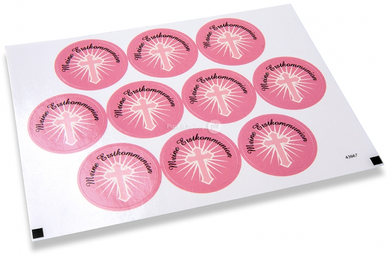 Pastilles adhésives thème communion - meine erstkommunion croix rose