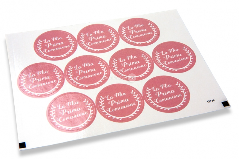 Pastilles adhésives thème communion - la mia prima comunione rose avec la guirlande blanche