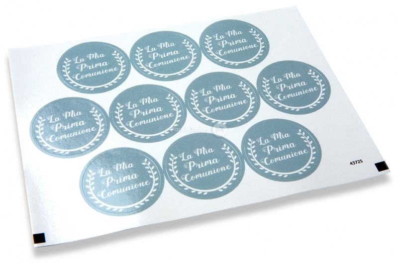 Pastilles adhésives thème communion - la mia prima comunione bleu avec la guirlande blanche