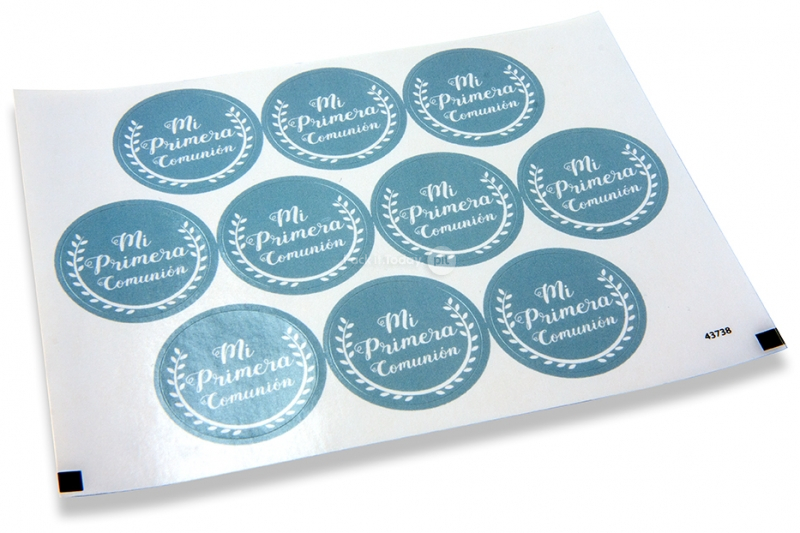 Pastilles adhésives thème communion - mi primera comunión bleu avec la guirlande blanche