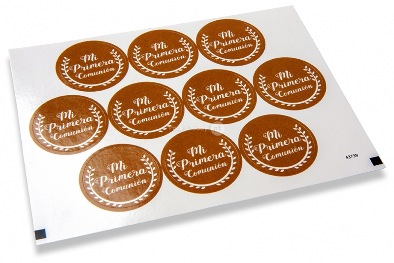Pastilles adhésives thème communion - mi primera comunión marron avec la guirlande blanche