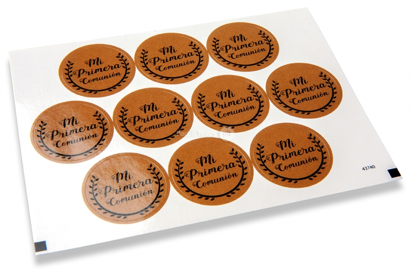 Pastilles adhésives thème communion - mi primera comunión marron avec la guirlande noire