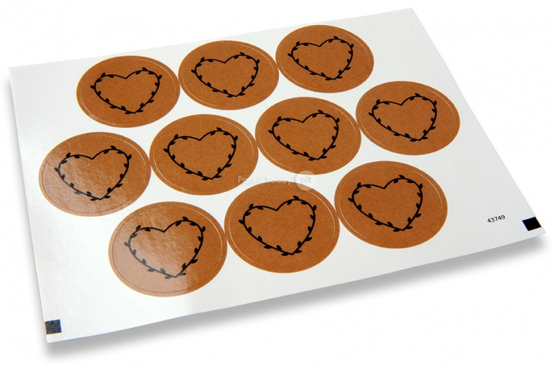 Pastilles adhésives thème amour - marron avec coeur noir avec feuilles