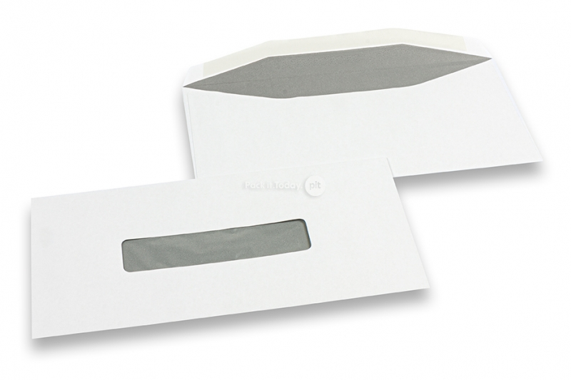 Enveloppes à fenêtre, blanche, 109 x 224 mm, fenêtre 25 x 110 mm, position de la fenêtre à 53 mm du gauche et à 40 mm du bas, gommé, 80 grammes