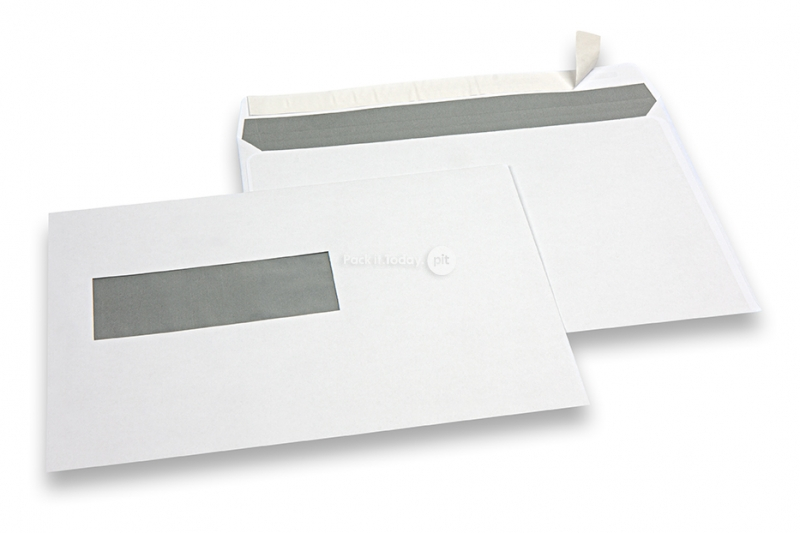 Enveloppes à fenêtre, blanches, 162 x 229 mm (C5), fenêtre à gauche 40 x 110 mm, position de la fenêtre à 20 mm du gauche et à 72 mm du bas, bande adhésive, 90 grammes