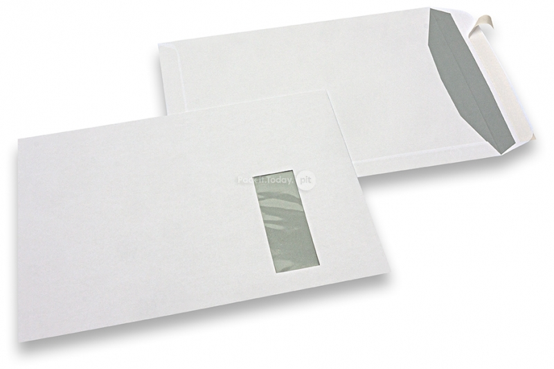 Enveloppes à fenêtre, blanche, 229 x 324 mm (C4), fenêtre à droite 40 x 110 mm, position de la fenêtre à 20 mm du droit et à 60 mm du haut, bande adhésive, 120 grammes
