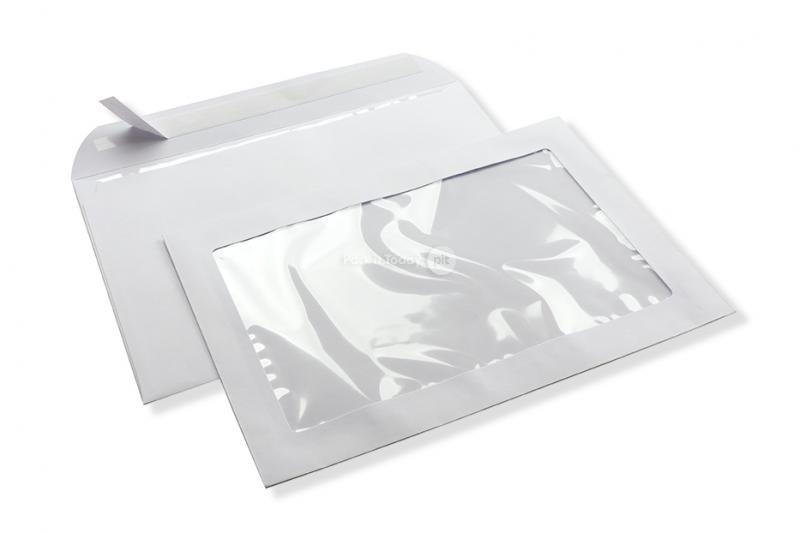 Enveloppes à fenêtre panoramique, 229 x 324 mm (A4), 160 grammes, bande de fermeture,  (format fenêtre 170 x 270 mm, position: 27 mm du bord gauche, 30 mm du bas)