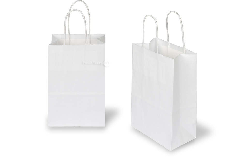 Sacs papier kraft avec anses rondes - blanc, 140 x 80 x 210 mm, 90 gr