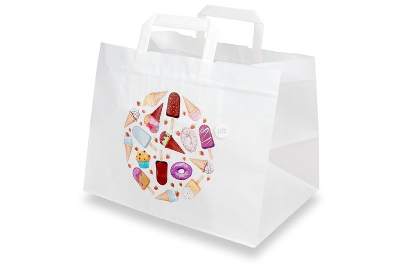 Sacs en papier pour la vente à emporter - blanc + glace