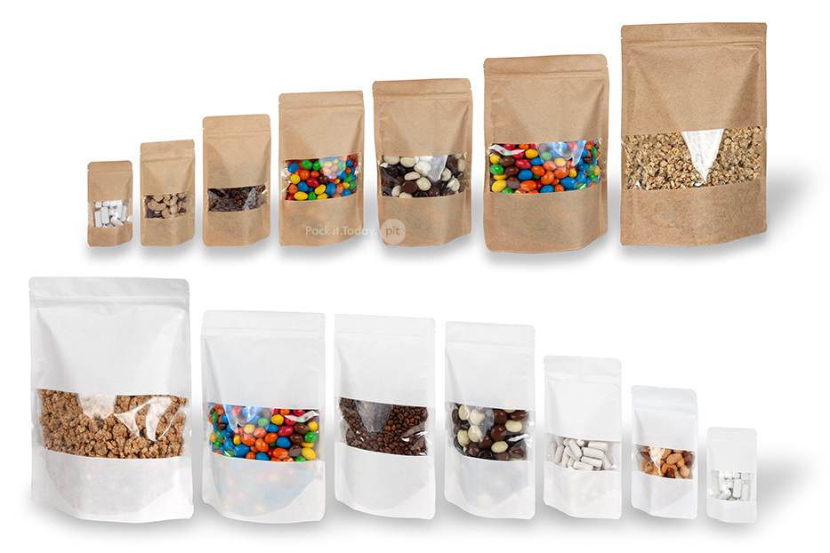 Sachets kraft à fermeture zip avec fenêtre