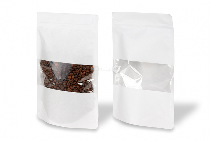 Sachets kraft à fermeture zip avec fenêtre - blanc, 180 x 290 x 90 mm, 1000 ml