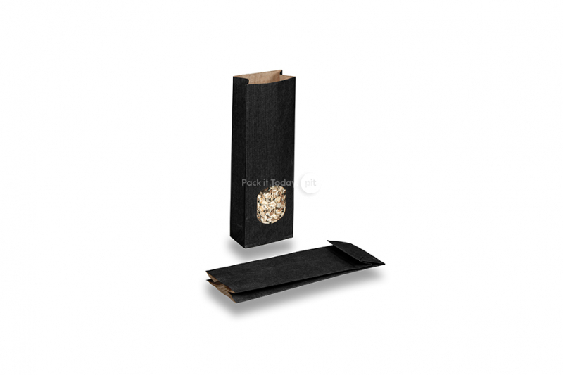 Sachets kraft noir - 70 x 40 x 205 mm avec fenêtre, 100 ml