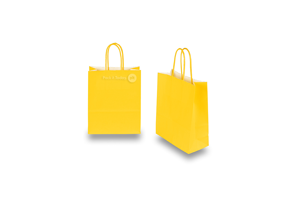 Sacs papier kraft avec anses rondes - jaune, 180 x 80 x 220 mm, 90 gr