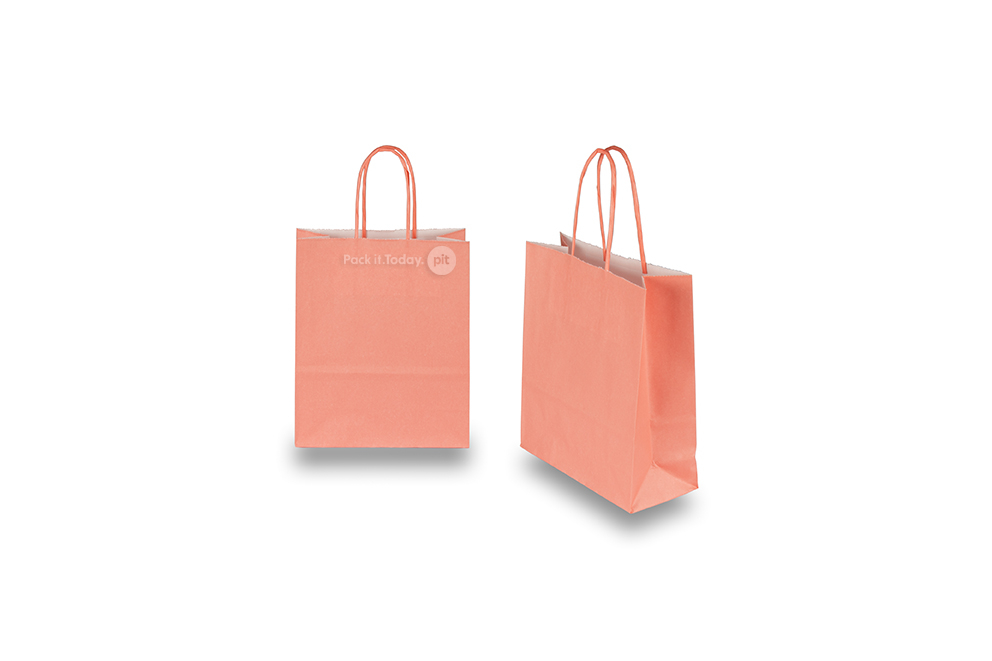 Sacs papier kraft avec anses rondes - rose saumon, 180 x 80 x 220 mm, 90 gr