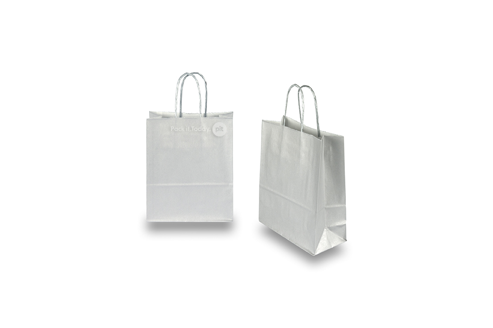 Sacs papier kraft avec anses rondes - argent, 180 x 80 x 220 mm, 90 gr
