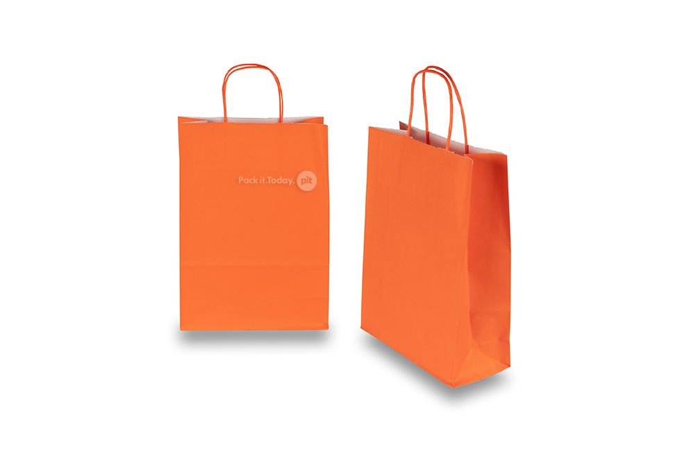 Sacs papier kraft avec anses rondes - orange, 220 x 100 x 310 mm, 90 gr