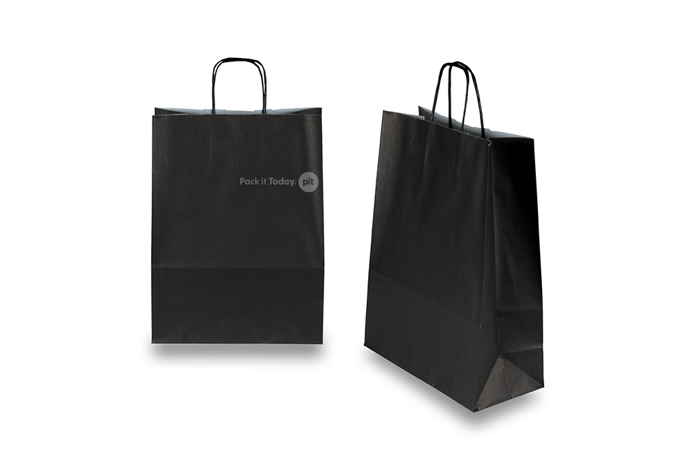 Sacs papier kraft avec anses rondes - noir, 260 x 120 x 350 mm, 90 gr