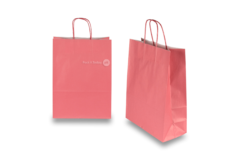 Sacs papier kraft avec anses rondes - rouge velours, 260 x 120 x 350 mm, 90 gr