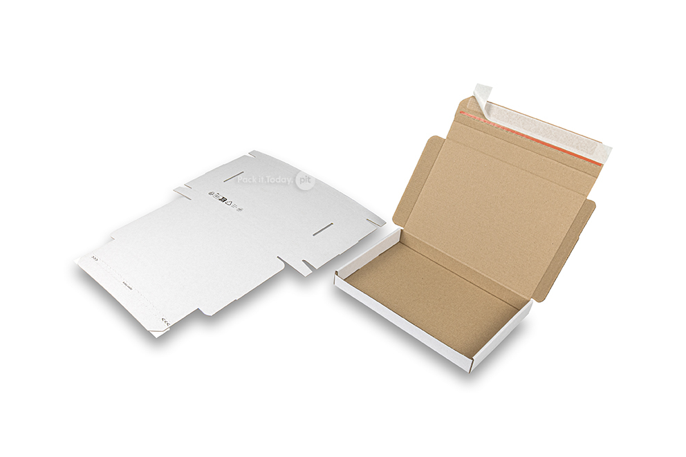 Boîte postale pliante extra-plate avec bande adhésive - 230 x 160 x 25 mm (A5), blanc