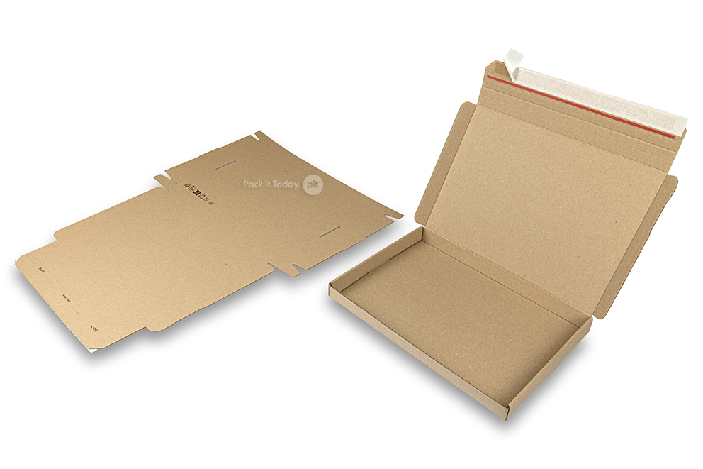 Boîte postale pliante extra-plate avec bande adhésive - 310 x 220 x 25 mm (A4), marron